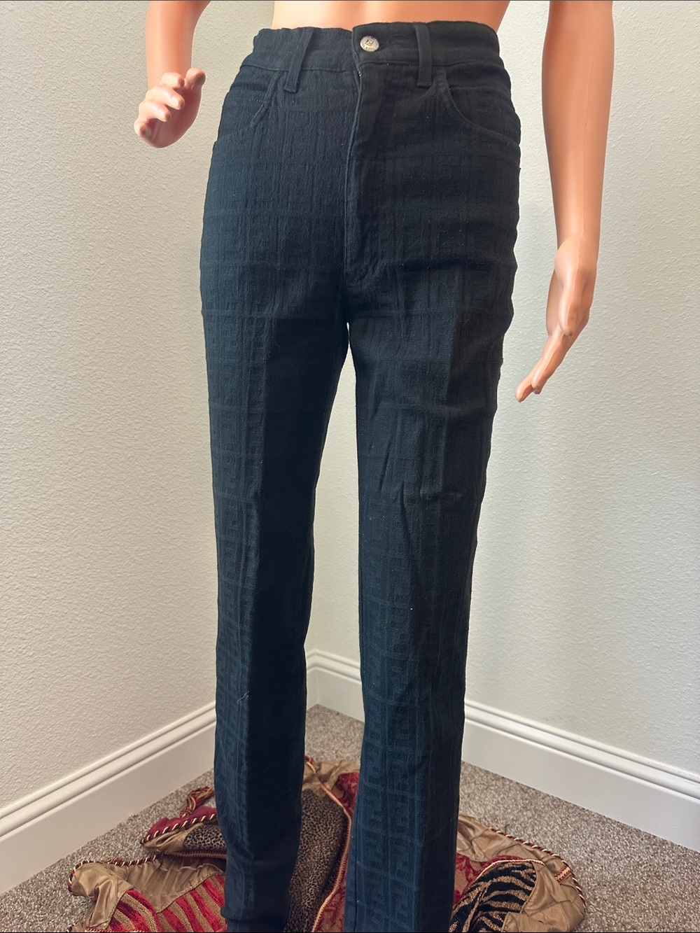 FENDI JEANS Black High-Rise FF FENDI pattern thru out Straight-Leg